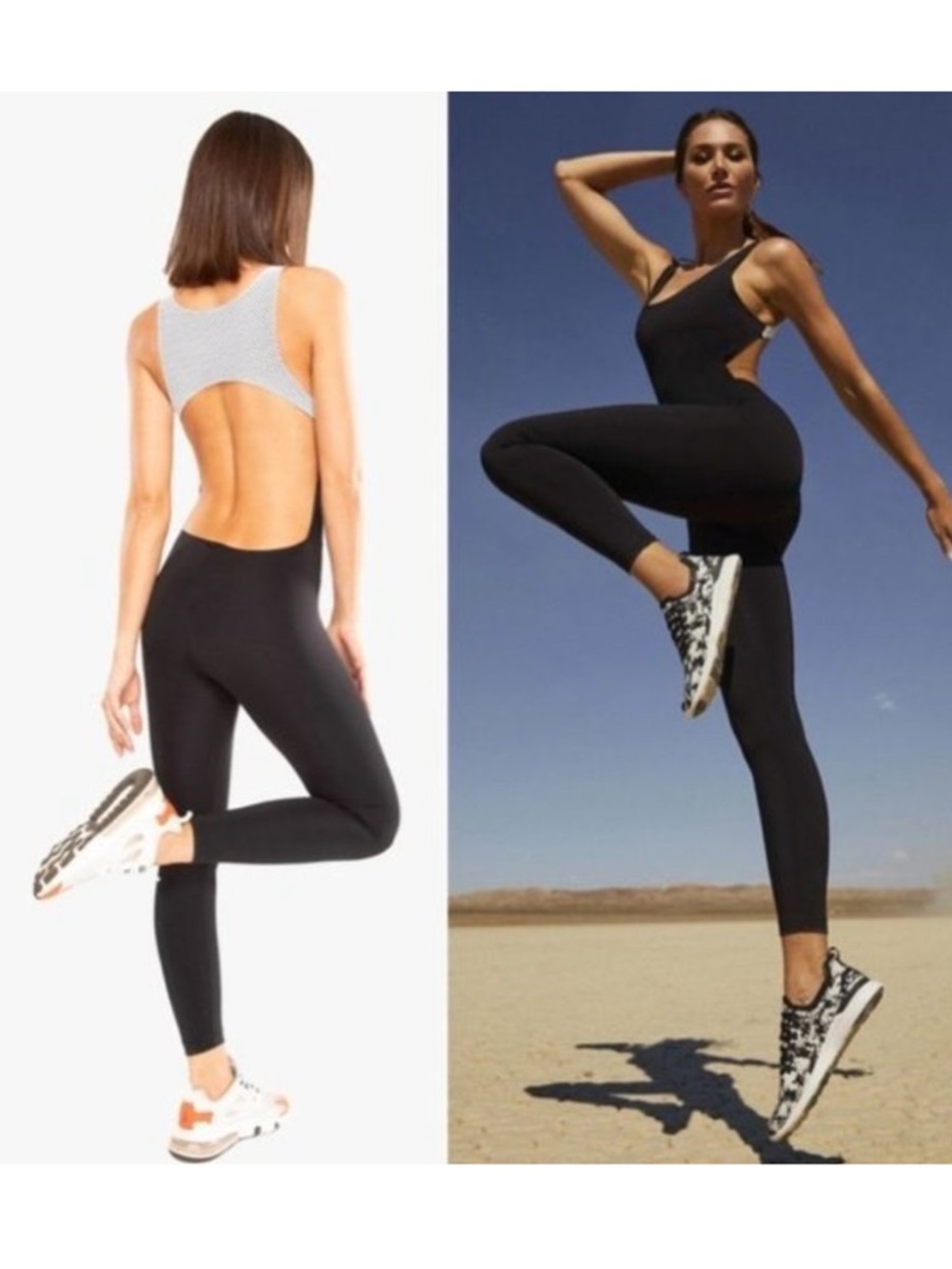 Koral Test Blackout Jumpsuit Medium Black‎ White Athletic Open Back Sexy Mesh